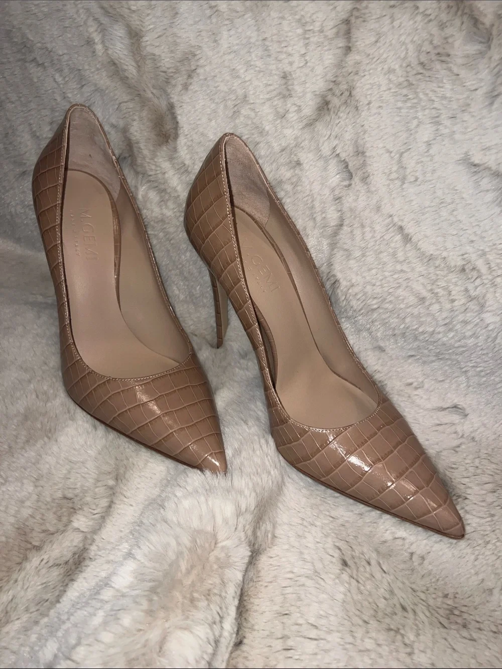 M. Gemi Nude Croc-Embossed Pointed Toe Stiletto Pumps